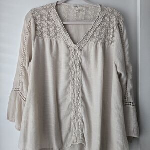 Style & Co. Cream Lace Accent Blouse